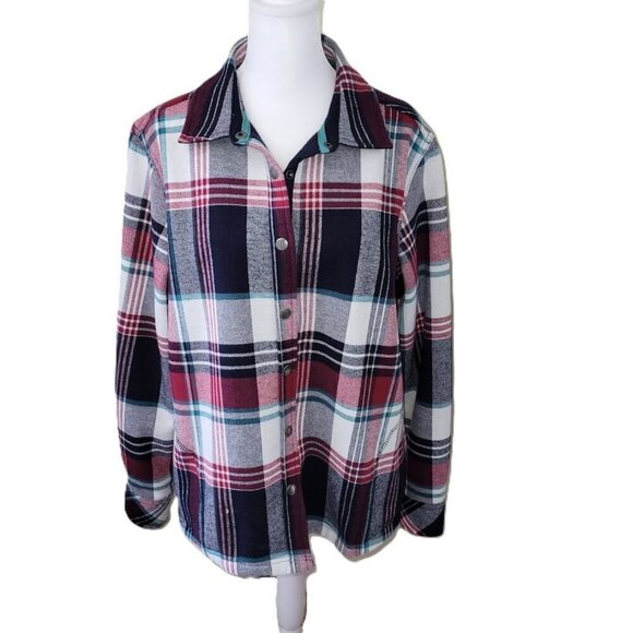 Orvis Jackets & Blazers - Orvis Shirt Jacket Blue White Red Teal Plaid Fleece Lined Shacket Women's Size L